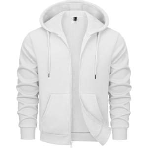imageMAGCOMSEN Mens Fleece Lined Zip Up Hoodie Casual Fashion Hooded Jacket Lightweigt Athletic Sweatshirt with PocketWhite