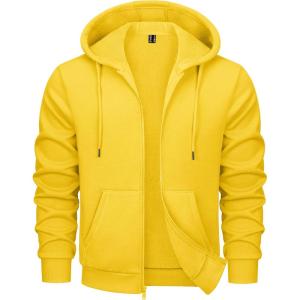 imageMAGCOMSEN Mens Fleece Lined Zip Up Hoodie Casual Fashion Hooded Jacket Lightweigt Athletic Sweatshirt with PocketYellow