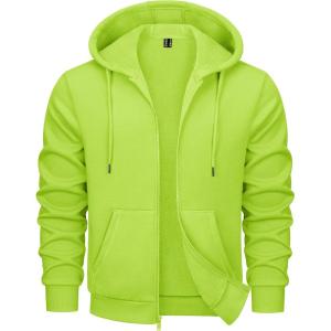 imageMAGCOMSEN Mens Fleece Lined Zip Up Hoodie Casual Fashion Hooded Jacket Lightweigt Athletic Sweatshirt with PocketYellow Green
