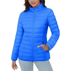 imageMAGCOMSEN Womens Puffer Jacket Lightweight Quilted Padded 4 Pockets Zipup Standcollar Winter Fleece CoatAzure Blue