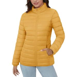 imageMAGCOMSEN Womens Puffer Jacket Lightweight Quilted Padded 4 Pockets Zipup Standcollar Winter Fleece CoatGinger