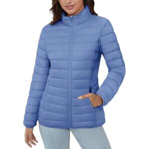 imageMAGCOMSEN Womens Puffer Jacket Lightweight Quilted Padded 4 Pockets Zipup Standcollar Winter Fleece CoatLight Blue