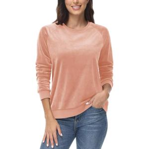 imageMAGCOMSEN Womens Velour Sweatshirts Crewneck Long Sleeve Casual Pullover Soft Warm Shirts Velvet Tops Winter FallApricot