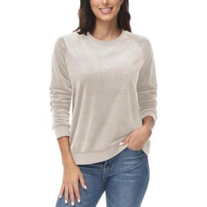 imageMAGCOMSEN Womens Velour Sweatshirts Crewneck Long Sleeve Casual Pullover Soft Warm Shirts Velvet Tops Winter FallBeige