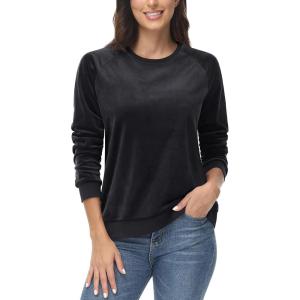 imageMAGCOMSEN Womens Velour Sweatshirts Crewneck Long Sleeve Casual Pullover Soft Warm Shirts Velvet Tops Winter FallBlack