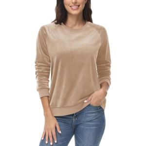 imageMAGCOMSEN Womens Velour Sweatshirts Crewneck Long Sleeve Casual Pullover Soft Warm Shirts Velvet Tops Winter FallBrown