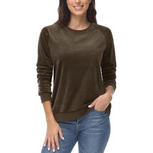 imageMAGCOMSEN Womens Velour Sweatshirts Crewneck Long Sleeve Casual Pullover Soft Warm Shirts Velvet Tops Winter FallCoffee
