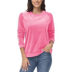 imageMAGCOMSEN Womens Velour Sweatshirts Crewneck Long Sleeve Casual Pullover Soft Warm Shirts Velvet Tops Winter FallFluorescent Pink