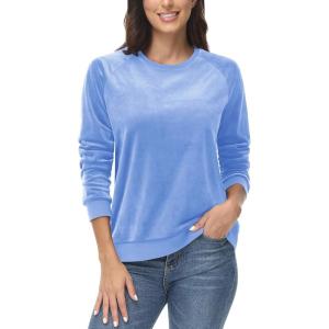 imageMAGCOMSEN Womens Velour Sweatshirts Crewneck Long Sleeve Casual Pullover Soft Warm Shirts Velvet Tops Winter FallLight Blue