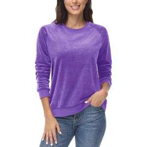 imageMAGCOMSEN Womens Velour Sweatshirts Crewneck Long Sleeve Casual Pullover Soft Warm Shirts Velvet Tops Winter FallLight Purple