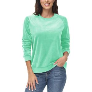 imageMAGCOMSEN Womens Velour Sweatshirts Crewneck Long Sleeve Casual Pullover Soft Warm Shirts Velvet Tops Winter FallMint Green