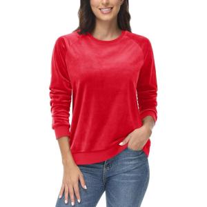 imageMAGCOMSEN Womens Velour Sweatshirts Crewneck Long Sleeve Casual Pullover Soft Warm Shirts Velvet Tops Winter FallRed