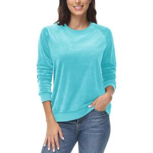 imageMAGCOMSEN Womens Velour Sweatshirts Crewneck Long Sleeve Casual Pullover Soft Warm Shirts Velvet Tops Winter FallWater Blue
