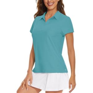 imageWomens Golf Polo Shirts V Neck UPF 50 Collared Short Sleeve Tennis Shirt Lightweight Quick Dry Sun Protection ShirtsGrey Green