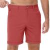 imageMAGCOMSEN Mens Casual Shorts 7 Inch Cotton Flat Front Shorts Lightweight Elastic Waist Summer Dress Shorts with PocketsRed