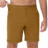 imageMAGCOMSEN Mens Casual Shorts 7 Inch Cotton Flat Front Shorts Lightweight Elastic Waist Summer Dress Shorts with PocketsTurmeric