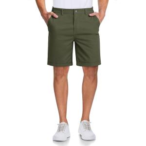 imageMAGCOMSEN Mens Casual Shorts 7 Inch Cotton Flat Front Shorts Lightweight Elastic Waist Summer Dress Shorts with PocketsArmy Green