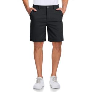 imageMAGCOMSEN Mens Casual Shorts 7 Inch Cotton Flat Front Shorts Lightweight Elastic Waist Summer Dress Shorts with PocketsBlack