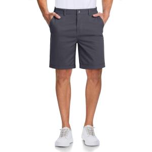 imageMAGCOMSEN Mens Casual Shorts 7 Inch Cotton Flat Front Shorts Lightweight Elastic Waist Summer Dress Shorts with PocketsDrak Grey