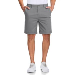 imageMAGCOMSEN Mens Casual Shorts 7 Inch Cotton Flat Front Shorts Lightweight Elastic Waist Summer Dress Shorts with PocketsLight Grey