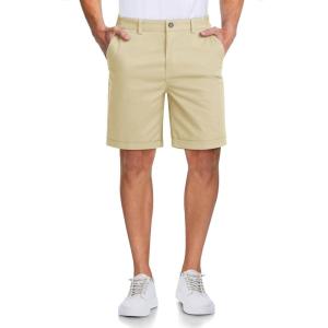 imageMAGCOMSEN Mens Casual Shorts 7 Inch Cotton Flat Front Shorts Lightweight Elastic Waist Summer Dress Shorts with PocketsLight Khaki