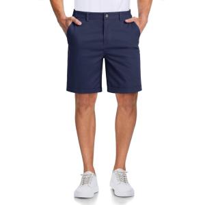 imageMAGCOMSEN Mens Casual Shorts 7 Inch Cotton Flat Front Shorts Lightweight Elastic Waist Summer Dress Shorts with PocketsNavy