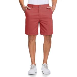 imageMAGCOMSEN Mens Casual Shorts 7 Inch Cotton Flat Front Shorts Lightweight Elastic Waist Summer Dress Shorts with PocketsRed