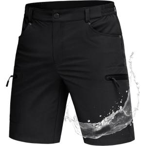 imageMAGCOMSEN Mens Hiking Shorts Lightweight Quick Dry Stretch Cargo Shorts with 5 Pockets Fishing Running Golf CyclingBlack