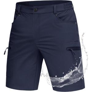 imageMAGCOMSEN Mens Hiking Shorts Lightweight Quick Dry Stretch Cargo Shorts with 5 Pockets Fishing Running Golf CyclingNavy