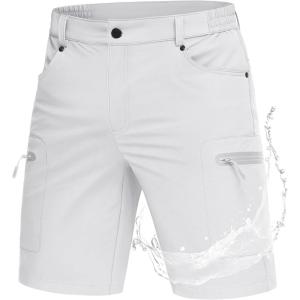 imageMAGCOMSEN Mens Hiking Shorts Lightweight Quick Dry Stretch Cargo Shorts with 5 Pockets Fishing Running Golf CyclingWhite