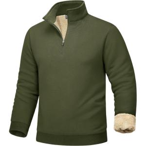 imageMAGCOMSEN Mens Sherpa Lined Quarter Zip Fleece Heavyweight Pullover Winter Warm SweatshirtsArmy Green