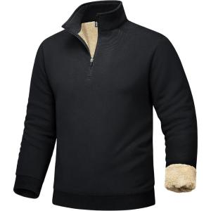 imageMAGCOMSEN Mens Sherpa Lined Quarter Zip Fleece Heavyweight Pullover Winter Warm SweatshirtsBlack