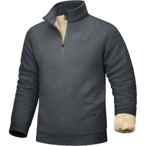 imageMAGCOMSEN Mens Sherpa Lined Quarter Zip Fleece Heavyweight Pullover Winter Warm SweatshirtsDark Grey