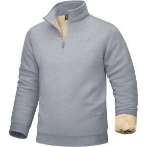 imageMAGCOMSEN Mens Sherpa Lined Quarter Zip Fleece Heavyweight Pullover Winter Warm SweatshirtsLight Grey