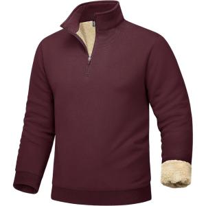 imageMAGCOMSEN Mens Sherpa Lined Quarter Zip Fleece Heavyweight Pullover Winter Warm SweatshirtsWine Red