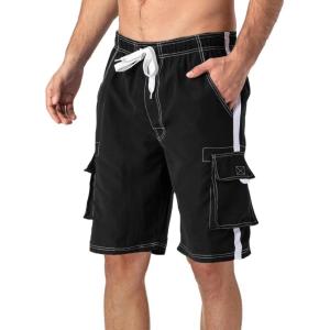 imageMAGCOMSEN Mens Swim Trunks with Mesh Liner 4 Pockets Quick Dry Beachwear Swimuits Board ShortsBlack