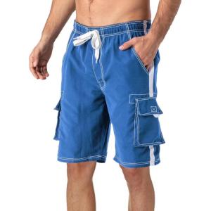 imageMAGCOMSEN Mens Swim Trunks with Mesh Liner 4 Pockets Quick Dry Beachwear Swimuits Board ShortsBlue
