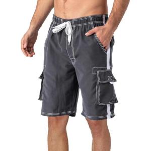 imageMAGCOMSEN Mens Swim Trunks with Mesh Liner 4 Pockets Quick Dry Beachwear Swimuits Board ShortsGrey