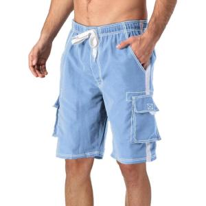imageMAGCOMSEN Mens Swim Trunks with Mesh Liner 4 Pockets Quick Dry Beachwear Swimuits Board ShortsLight Blue