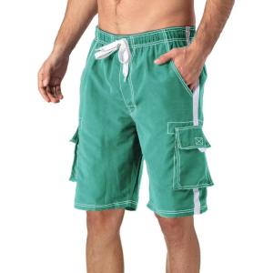 imageMAGCOMSEN Mens Swim Trunks with Mesh Liner 4 Pockets Quick Dry Beachwear Swimuits Board ShortsLight Green