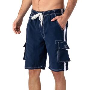 imageMAGCOMSEN Mens Swim Trunks with Mesh Liner 4 Pockets Quick Dry Beachwear Swimuits Board ShortsNavy