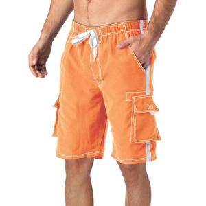 imageMAGCOMSEN Mens Swim Trunks with Mesh Liner 4 Pockets Quick Dry Beachwear Swimuits Board ShortsOrange