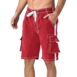 imageMAGCOMSEN Mens Swim Trunks with Mesh Liner 4 Pockets Quick Dry Beachwear Swimuits Board ShortsWine Red