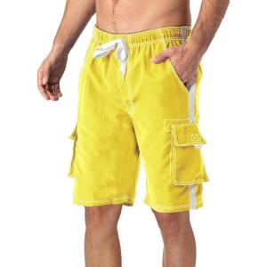imageMAGCOMSEN Mens Swim Trunks with Mesh Liner 4 Pockets Quick Dry Beachwear Swimuits Board ShortsYellow