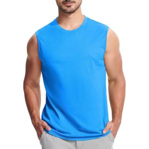 imageMAGCOMSEN Mens Tank Top Cotton Muscle Workout Gym Shirts Moisture Wicking Lightweight Summer Casual Sleeveless ShirtsAzure