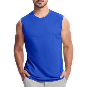 imageMAGCOMSEN Mens Tank Top Cotton Muscle Workout Gym Shirts Moisture Wicking Lightweight Summer Casual Sleeveless ShirtsColor Blue
