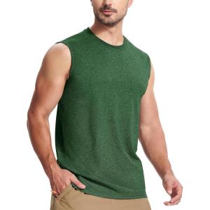 imageMAGCOMSEN Mens Tank Top Cotton Muscle Workout Gym Shirts Moisture Wicking Lightweight Summer Casual Sleeveless ShirtsDark Grey Green