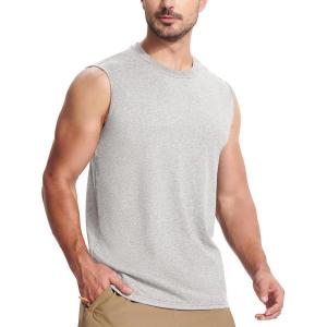 imageMAGCOMSEN Mens Tank Top Cotton Muscle Workout Gym Shirts Moisture Wicking Lightweight Summer Casual Sleeveless ShirtsHeather Beige