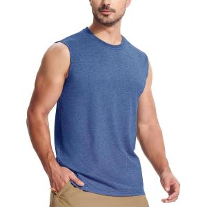 imageMAGCOMSEN Mens Tank Top Cotton Muscle Workout Gym Shirts Moisture Wicking Lightweight Summer Casual Sleeveless ShirtsHeather Blue
