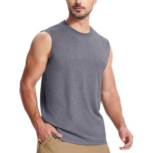 imageMAGCOMSEN Mens Tank Top Cotton Muscle Workout Gym Shirts Moisture Wicking Lightweight Summer Casual Sleeveless ShirtsHeather Dark Grey